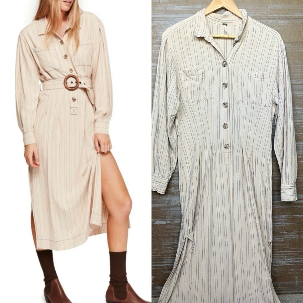 Free People Audrey Stripe Shirt Dress Boho Laggen Look Artsy Preppy Womens XS